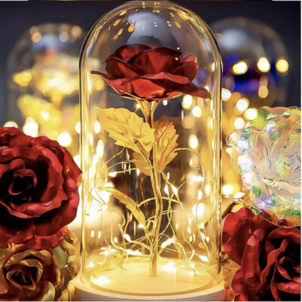 Enchanted Beauty & The Beast Rose With LED Lights In Dome