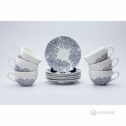 Luscious Blue Leaf 12 Pcs Tea Set