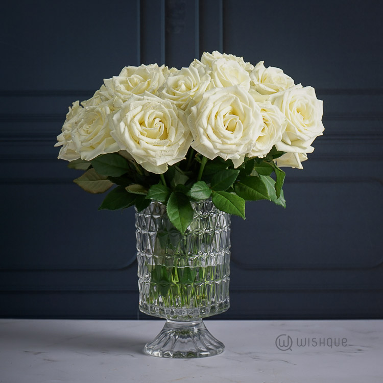 25 Avalanche White Roses Crystal Vase Arrangement - Vase Arrangements ...