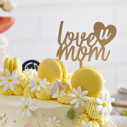 Love U Mom Wooden Cake Topper