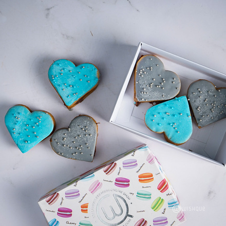 Blue & Gray Heart Cookies Pack 6 Pcs