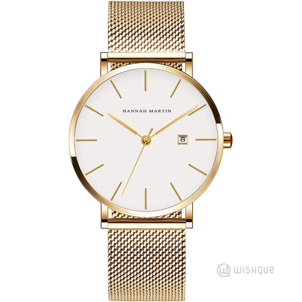 HANNAH MARTIN Fashion Watch Calendar Business Style Gold White 151B-WJJ