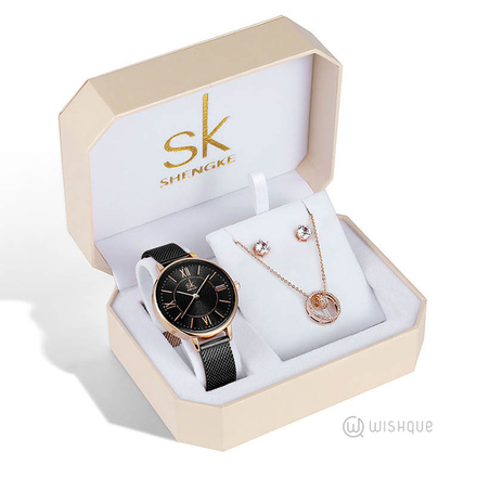 SK SHENGKE Ladies Minimalist Casual Fashion Watch & Jewellery Set SK0188