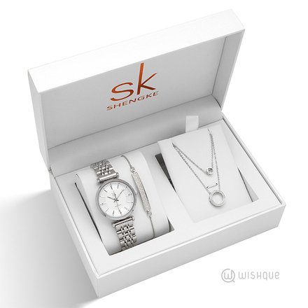 SK Ladies Quartz Silver Watch And Jewelry Gift Set SK0180