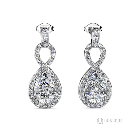 Dew Drop  Earrings With Cloe Crystals White-Gold Plated