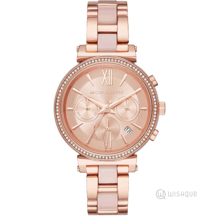 Michael Kors Sofie MK3971 Blue Dial Rose Gold Stainless Steel Strap |  Jamtangan.com