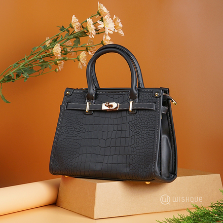 Black Leather Crocodile Female Crossbody Shoulder Bag