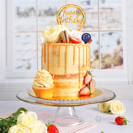 Caramel Cascade Fresh Rose Celebrations Cake