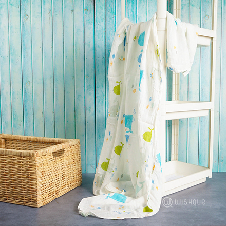 Muslin Cotton Swaddle Blanket -  Sea Design