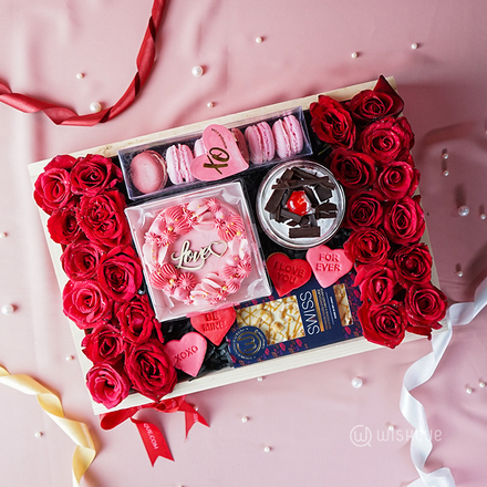 Sweet Platter With Fresh Red Roses