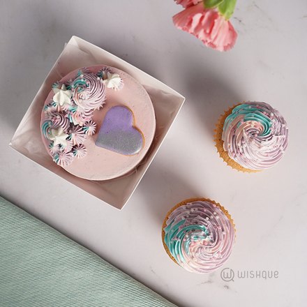 Sweet Heart  Bento Chocolate Cake With Cupcakes