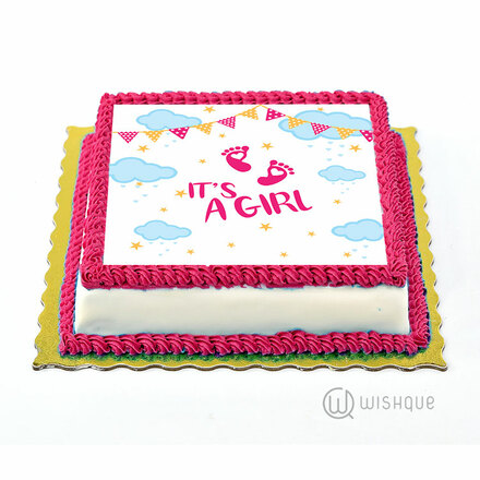 It's A Girl Pink Vanilla Edible Print Cake 2.2lb