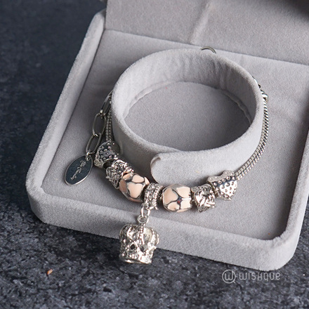 Crown & Beads Bracelet With Cloe Crystals White-Gold Plated