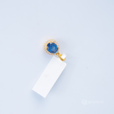 22kt Gold Blue Stone Pendant With Zercone