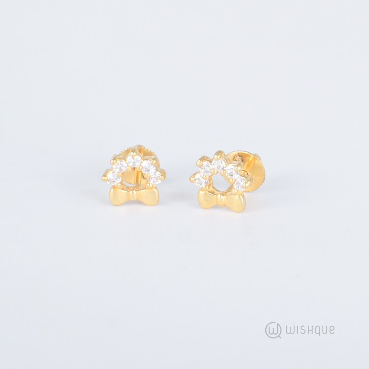 22kt Gold Floral Bow Earrings With Zercone - Wishque | Sri Lanka's ...