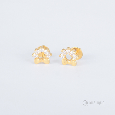 22kt Gold Floral Bow Earrings With Zercone