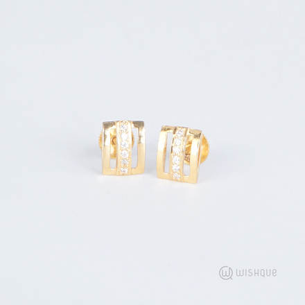 22kt Gold Rectangular Shaped Earrings With Zercone