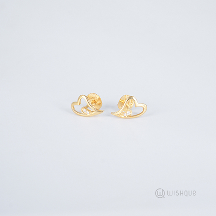 22kt Gold Heart Earrings With Zercone