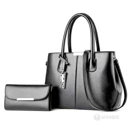 Black Fashion PU Leather Shoulder Ladies Handbag & Purse