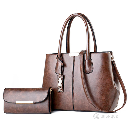 Coffee Brown Fashion PU Leather Shoulder Ladies Handbag & Purse