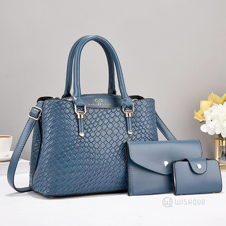 Blue Woven Texture Large Shoulder Bag