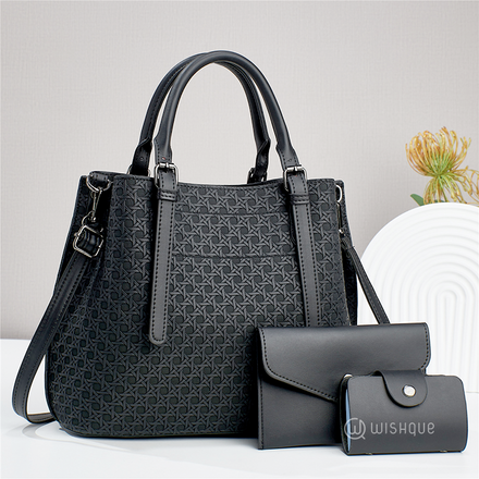 Black Diamond Plaid Design Embossed Handbag