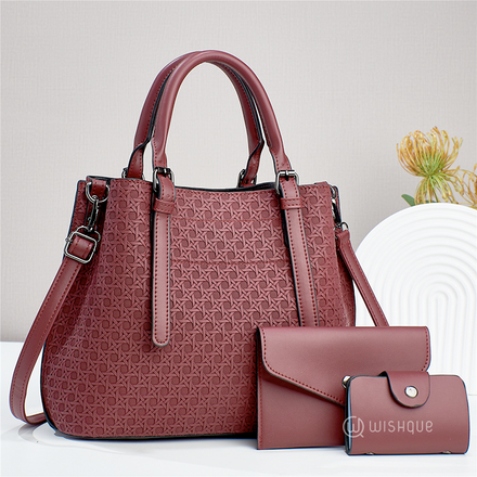 Red Diamond Plaid Design Embossed Handbag