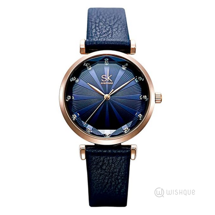 SK SHENGKE Blue Comfortable Leather Strap Ladies Watch - K0099L