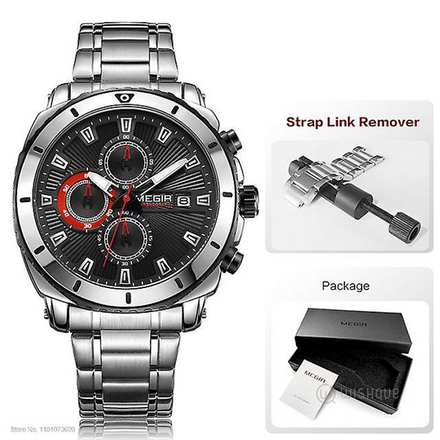 MEGIR 2075 Classic Silver Men Quartz Watch Stainless Steel Band - MS2075G-1