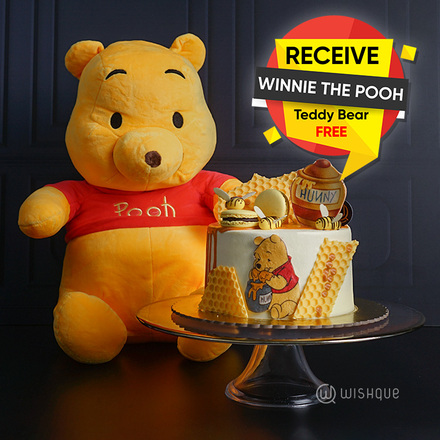 Pooh Bear Honey Pot Chocolate Cake with Free Teddy