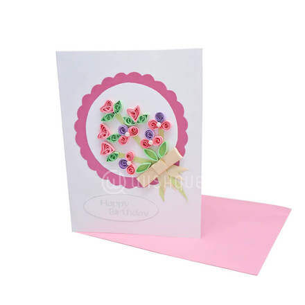 Framed Pink Paper Bouquet Card