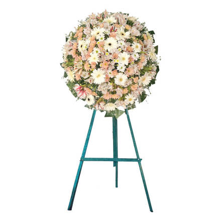 White & Peach Funeral Standing Wreath