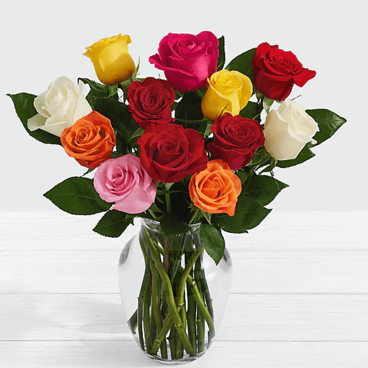 Mixed Roses with Vase - Birthday | Wishque