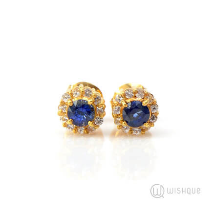 Natural Corundum Royal Blue Sapphire 1.06ct Yellow Gold Earrings