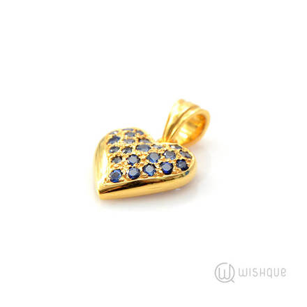 Yellow Gold with Blue Sapphires Heart Pendant