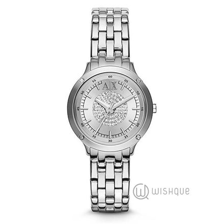 Armani ExchangeÂ Ladies Stone Set Silver Bracelet Dress AX5415 Watch