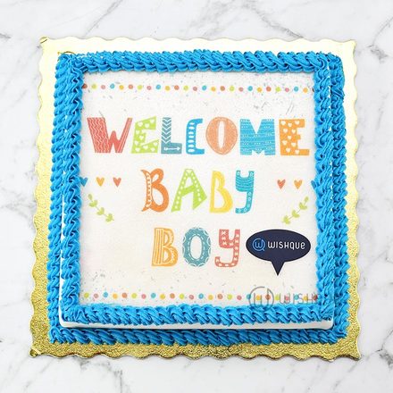Welcome Baby Boy Edible Print Cake 1kg