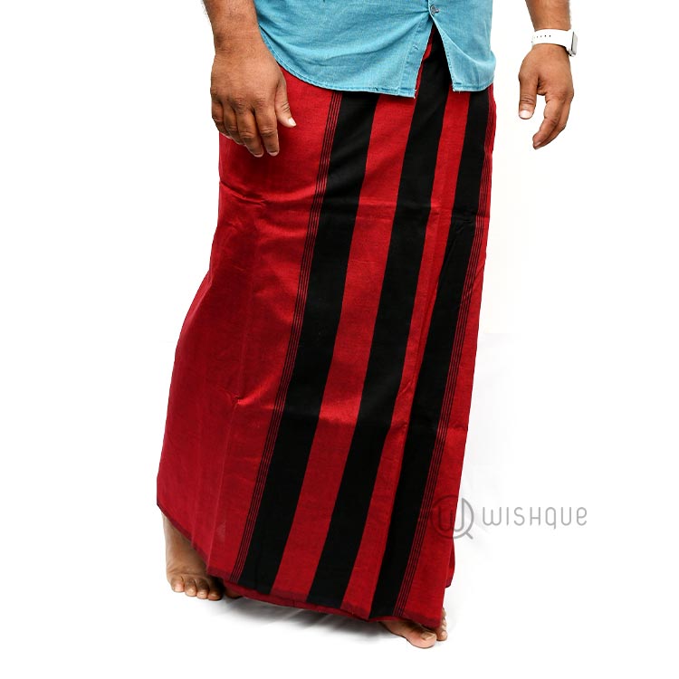 Maroon With Black Stripes Handloom Sarong  Wishque Sri  