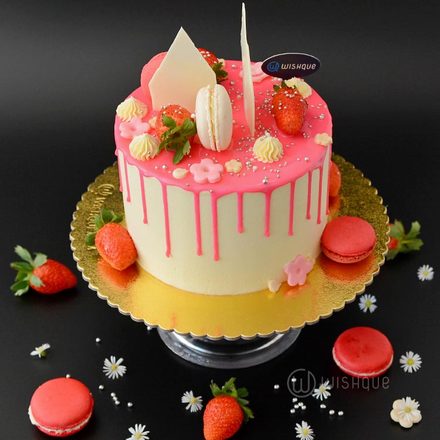Strawberry White Chocolate Drip Ribbon Cake