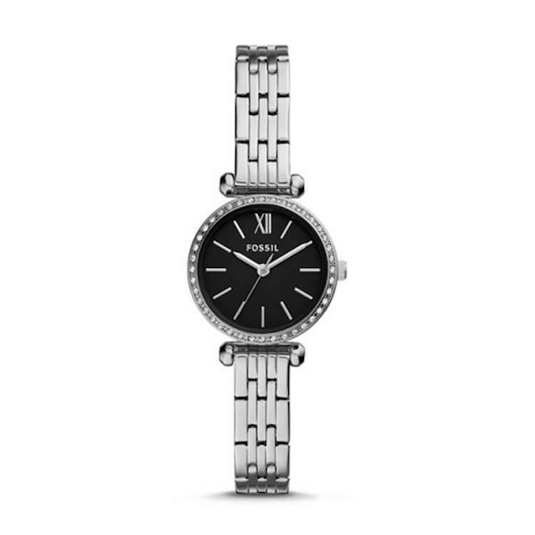 fossil watch silver with black face