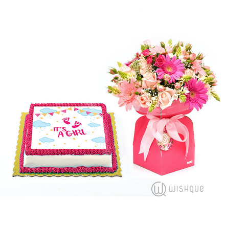 Baby Girl Pink Blossoms and Edible Print Cake Gift Set