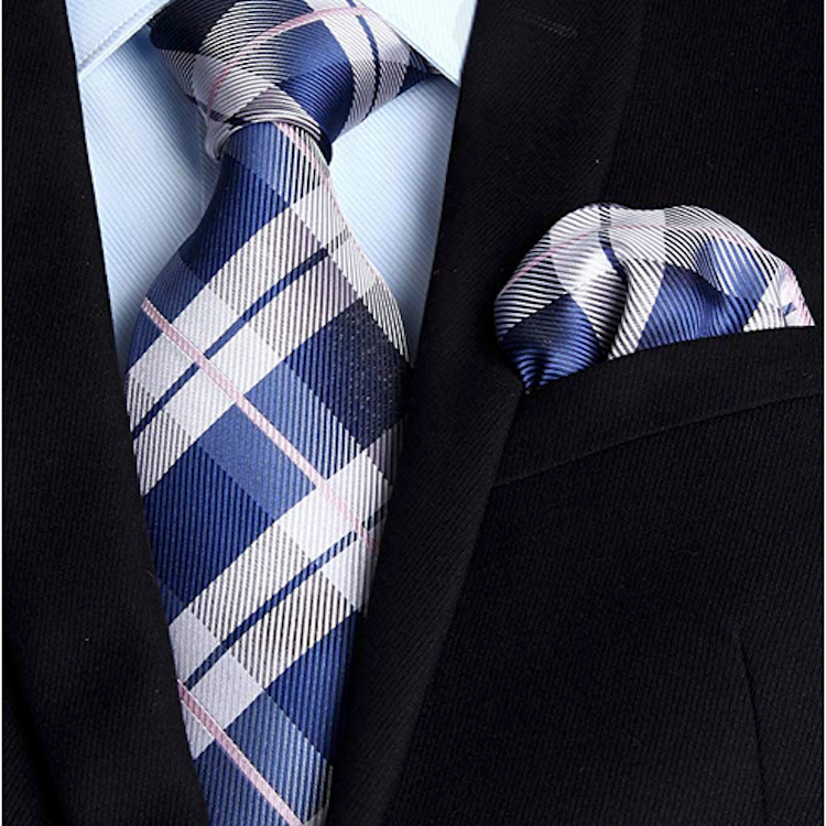 HISDERN Men's Business Tie Plaid Check Tie & Handkerchief Set Gray ...
