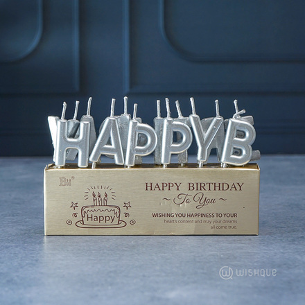 Happy Birthday Letter Candle Pack - Silver