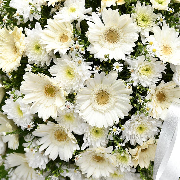 White Geberas Two Parts Funeral Standing Wreath - Wishque ...