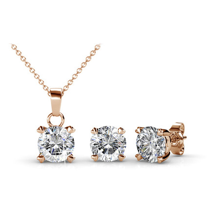 Sparkling Pendant And Earrings Set With Swarovski Crystals Rose-Gold Plated
