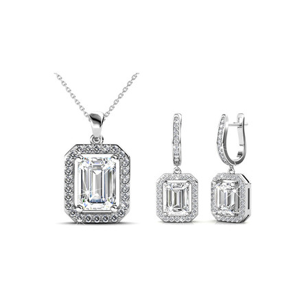 Angelic Pendant And Earrings Set  With Swarovski Crystals White-Gold Plated