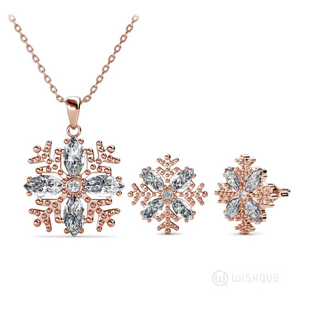 Crystal Flakes Pendant And Earrings Set With Swarovski Crystals Rose Gold Plated