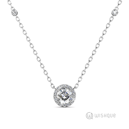 Classy Round Pendant With Swarovski Crystals White-Gold Plated