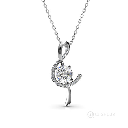 Musical Stone Pendant With Swarovski Crystals White-Gold Plated
