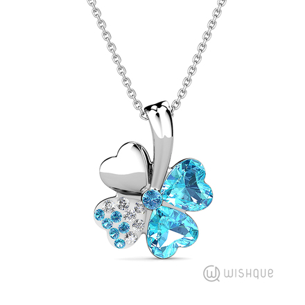 Hydrangea Pendant With Swarovski Blue Crystals White-Gold Plated
